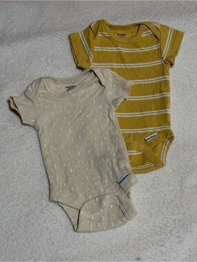 Gerber Mustard Stripe & Cream Dot One-Piece Bodysuits